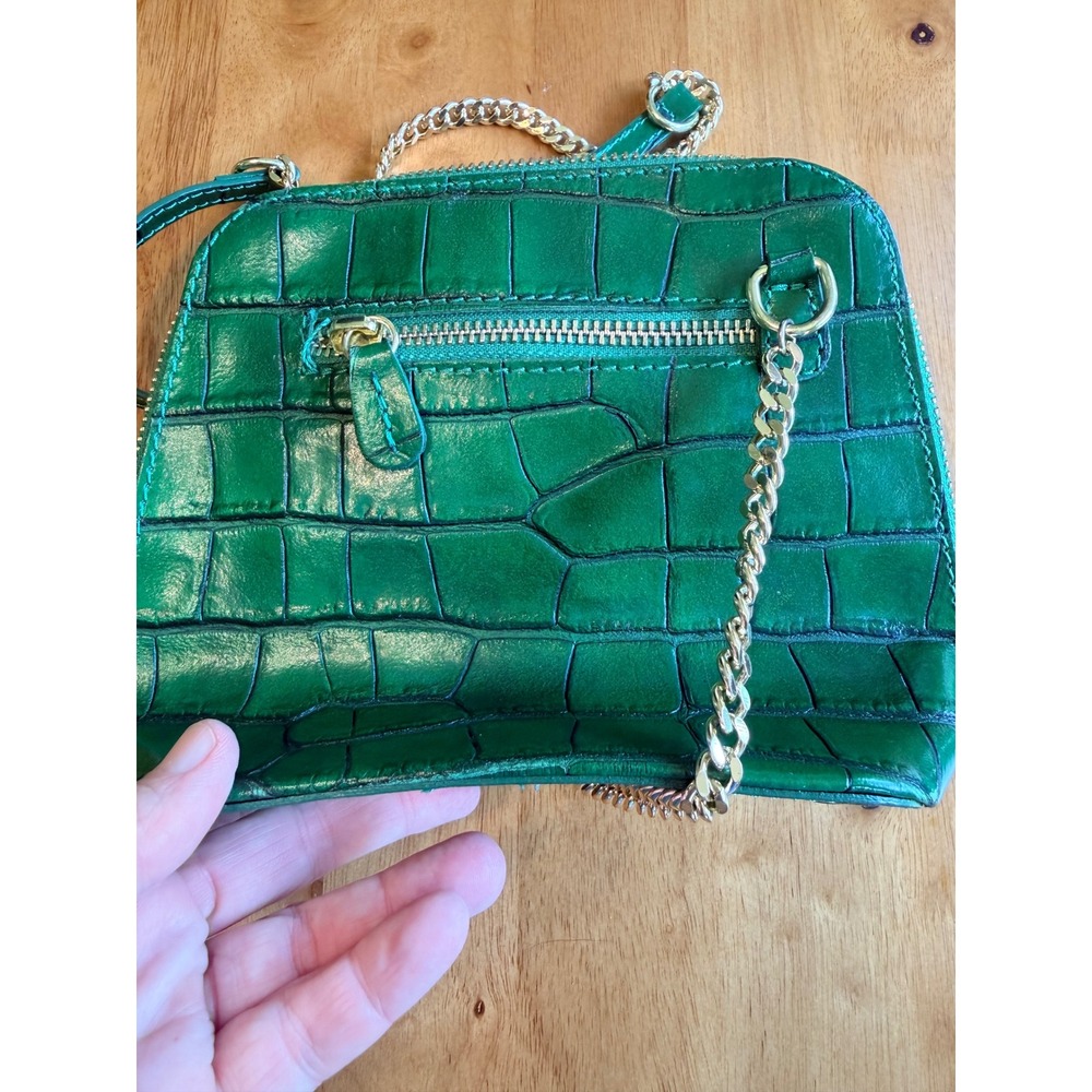 Pratesi Firenze Green Croc Embossed Leather Crossbody Bag Made in Italy - Picture 7 of 13